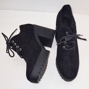 ASOS DESIGN Pupil chunky lace up heeled shoes in black suede size 9